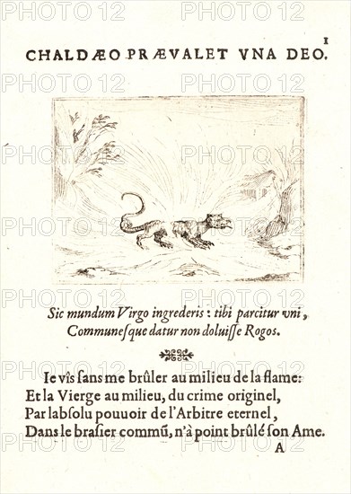 Jacques Callot (French, 1592 - 1635). Salamandre Marchant dans les Flammes, 17th century. From The Life of the Virgin in Emblems (La Vie de la MÃ¨re de Dieu représentée par des. Etching. First of two states.