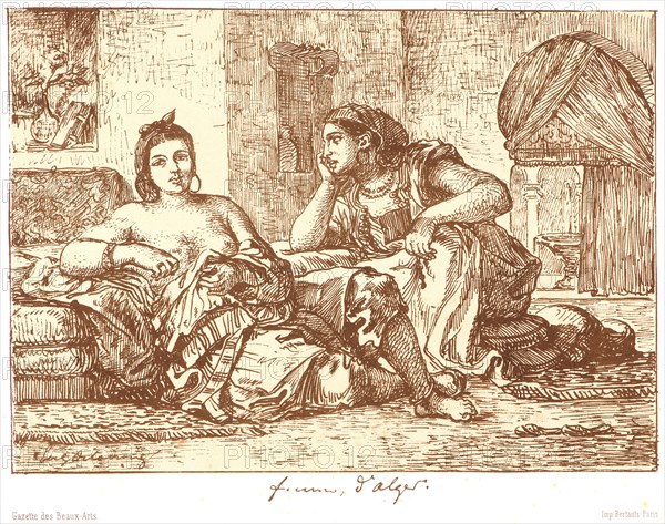 EugÃ¨ne Delacroix (French, 1798 - 1863). Women of Algiers (Femmes d'Alger), 1833. Pen lithograph. Second state.