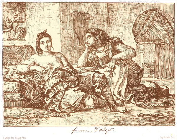 Eugène Delacroix (French, 1798 - 1863). Women of Algiers (Femmes d'Alger), 1833. Pen lithograph. Second state.