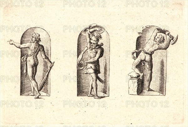 Etienne Delaune (aka Ãâtienne Delaune) (French, ca. 1519 - 1583). Several Gods of Classical Antiquity (Plusieurs Divinités de l'Antiquiteé Paienne), plate 1, 1578. From Several Gods of Classical Antiquity (Plusieurs Divinités de l'Antiquiteé Paienne. Engraving.