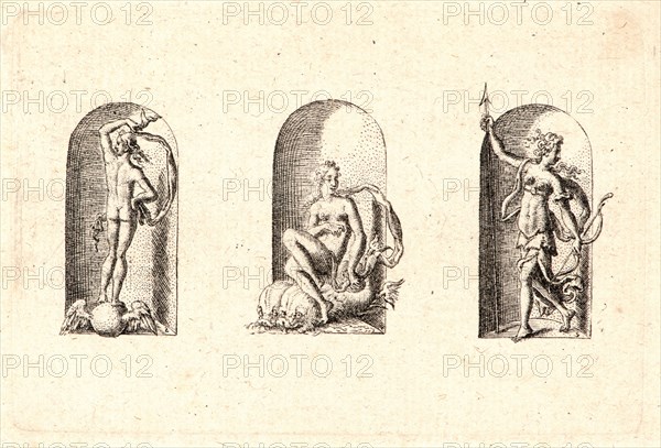 Etienne Delaune (aka Ãâtienne Delaune) (French, ca. 1519 - 1583). Several Gods of Classical Antiquity (Plusieurs Divinités de l'Antiquiteé Paienne), plate 4, 1578. From Several Gods of Classical Antiquity (Plusieurs Divinités de l'Antiquiteé Paienne. Engraving.