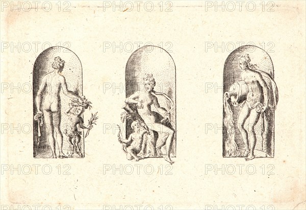 Etienne Delaune (aka Ãâtienne Delaune) (French, ca. 1519 - 1583). Several Gods of Classical Antiquity (Plusieurs Divinités de l'Antiquiteé Paienne), plate 5, 1578. From Several Gods of Classical Antiquity (Plusieurs Divinités de l'Antiquiteé Paienne. Engraving.