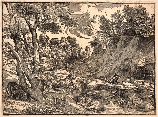 Attributed to NicolÃ² Boldrini (Italian, born ca. 1500) after Titian (Italian (Venetian), ca. 1488 - 1576). St. Jerome in the Wilderness, ca. 1525-1530. Woodcut. Image: 390 mm x 530 mm (15.35 in. x 20.87 in.).