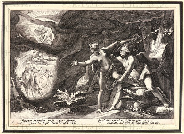 Anonymous after Hendrick Goltzius (Dutch, 1558 - 1617). Jupiter and Io, ca. 1589. From Metamorphoses. Engraving on wove paper. Plate: 176 mm x 252 mm (6.93 in. x 9.92 in.).