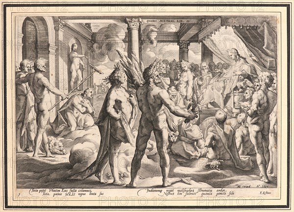 Anonymous after Hendrick Goltzius (Dutch, 1558 - 1617). Phaeton Asking for the Chariot, ca. 1590. From Metamorphoses. Engraving on wove paper. Plate: 176 mm x 252 mm (6.93 in. x 9.92 in.). Undescribed first state.