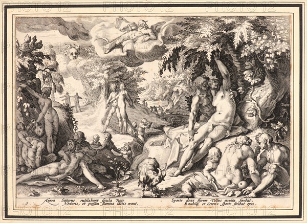 Anonymous after Hendrick Goltzius (Dutch, 1558 - 1617). The Age of Gold, ca. 1589. From Metamorphoses. Engraving on wove paper. Plate: 176 mm x 252 mm (6.93 in. x 9.92 in.).