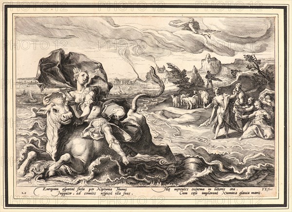 Anonymous after Hendrick Goltzius (Dutch, 1558 - 1617). The Rape of Europa, ca. 1590. From Metamorphoses. Engraving on wove paper. Plate: 176 mm x 253 mm (6.93 in. x 9.96 in.). Undescribed first state.