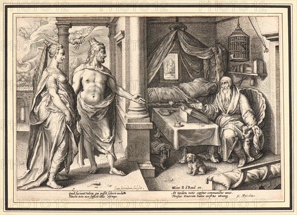 Anonymous after Hendrick Goltzius (Dutch, 1558 - 1617). Tiresias, Having Been Changed into a Woman and Back into a Man, Answers the Question, ca. 1615. From Metamorphoses. Engraving on wove paper. Plate: 176 mm x 255 mm (6.93 in. x 10.04 in.).