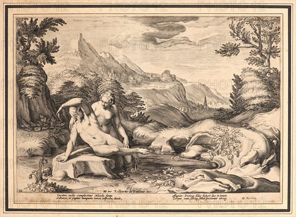 Anonymous after Hendrick Goltzius (Dutch, 1558 - 1617). Salamacis and Hermaphrodite Transformed into a Single Person, ca. 1615. From Metamorphoses. Engraving on wove paper. Plate: 178 mm x 253 mm (7.01 in. x 9.96 in.).