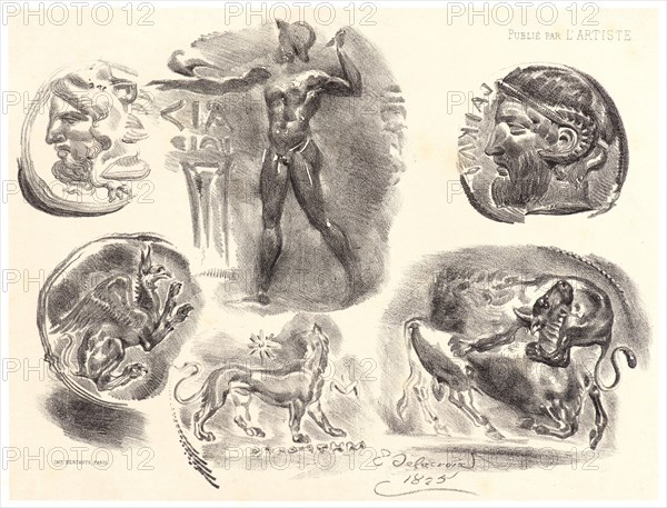 EugÃ¨ne Delacroix (French, 1798 - 1863). Six Antique Medals (Six Medailles Antiques), 1825. Lithograph. Third state.
