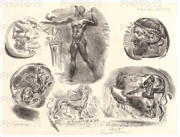 Eugène Delacroix (French, 1798 - 1863). Six Antique Medals (Six Medailles Antiques), 1825. Lithograph. Third state.
