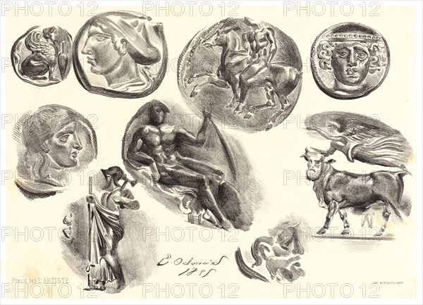 EugÃ¨ne Delacroix (French, 1798 - 1863). Nine Antique Medals (Neuf Médailles Antiques), 1825. Lithograph.