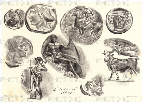 Eugène Delacroix (French, 1798 - 1863). Nine Antique Medals (Neuf Médailles Antiques), 1825. Lithograph.