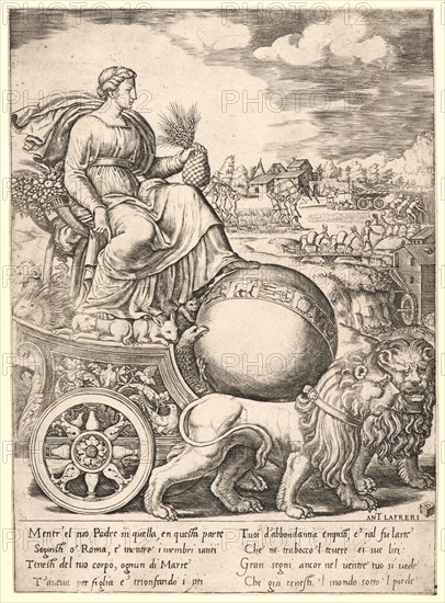 Master of the Die (Italian, born ca. 1512, active 1532/1533) after Giulio Romano (Italian, probably 1499 - 1546). Cybele on her Chariot, 16th century. Engraving.