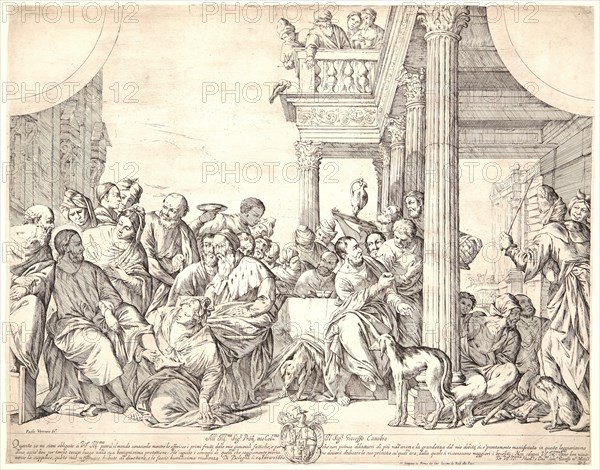 Giuseppe Maria Mitelli (Italian, 1634 - 1718) after Paolo Veronese (Italian, 1528 - 1588). St. Magdalen Anointing the Feet of Christ in the House of Simon the Pharisee. Engraving and etching.