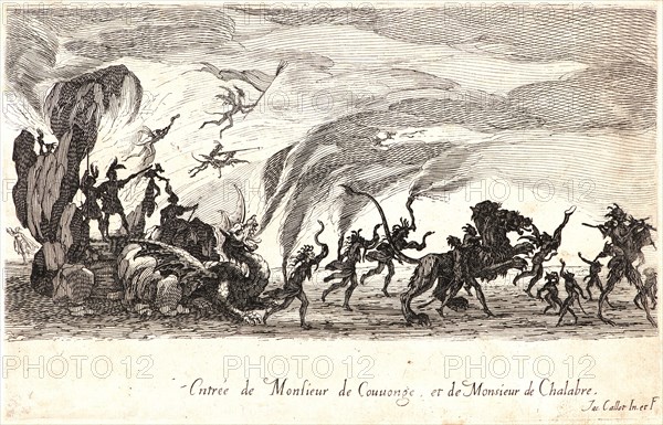 Jacques Callot (French, 1592 - 1635). Entree de MM. de Couvonge et de Chalabre, 17th century. From Le Combat Ã  la Barriere. Etching. Only state.
