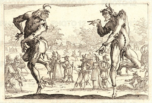 Jacques Callot (French, 1592 - 1635). The Two Pantaloons (Les Deux Pantalons), 1616. Etching. Second of two states.