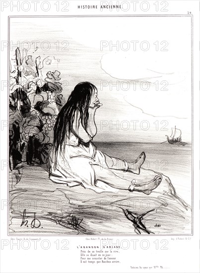 Honoré Daumier (French, 1808 - 1879). L'Abandon d'Ariane, 1842. From Histoire Ancienne. Lithograph on white wove paper. Image: 239 mm x 200 mm (9.41 in. x 7.87 in.). Third state.