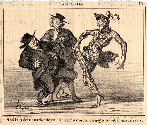 Honoré Daumier (French, 1808 - 1879). M. Cobden celebrant son triomphe..., 1857. Lithograph on newsprint paper. Image: 196 mm x 259 mm (7.72 in. x 10.2 in.). Second of two states.