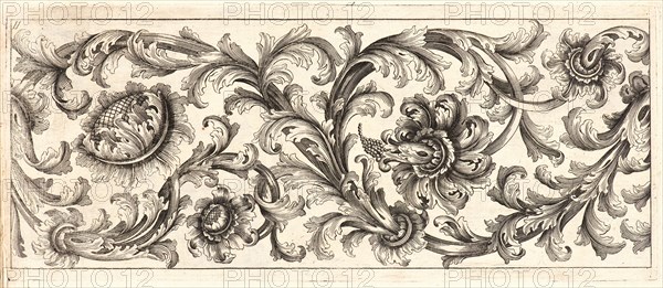 Domenico Bonavera (aka Domenico Bonaveri) (Italian, ca. 1640 - ca. 1700). Plate 11 from the set of Twelve Ornament Friezes, ca. 1670. Etching. Plate: 278 mm x 116 mm (10.94 in. x 4.57 in.).