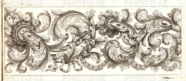 Domenico Bonavera (aka Domenico Bonaveri) (Italian, ca. 1640 - ca. 1700). Plate 12 from the set of Twelve Ornament Friezes, ca. 1670. Etching. Plate: 278 mm x 116 mm (10.94 in. x 4.57 in.).