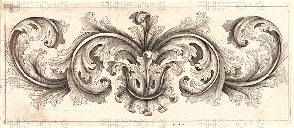 Domenico Bonavera (aka Domenico Bonaveri) (Italian, ca. 1640 - ca. 1700). Plate 3 from the set of Twelve Ornament Friezes, ca. 1670. Etching. Plate: 278 mm x 116 mm (10.94 in. x 4.57 in.).