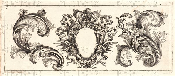 Domenico Bonavera (aka Domenico Bonaveri) (Italian, ca. 1640 - ca. 1700). Plate 7 from the set of Twelve Ornament Friezes, ca. 1670. Etching. Plate: 278 mm x 116 mm (10.94 in. x 4.57 in.).