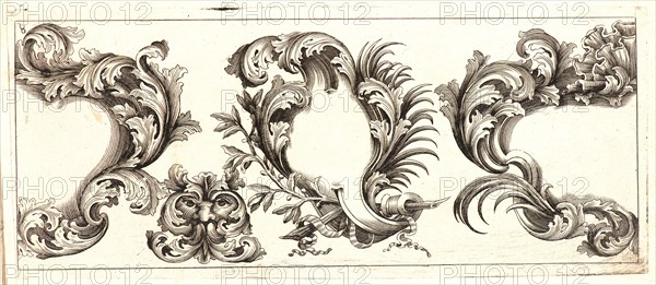 Domenico Bonavera (aka Domenico Bonaveri) (Italian, ca. 1640 - ca. 1700). Plate 8 from the set of Twelve Ornament Friezes, ca. 1670. Etching. Plate: 278 mm x 116 mm (10.94 in. x 4.57 in.).