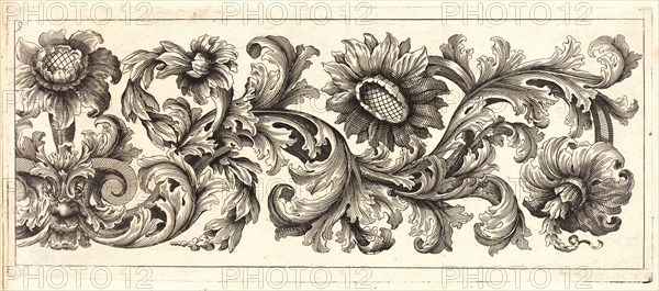 Domenico Bonavera (aka Domenico Bonaveri) (Italian, ca. 1640 - ca. 1700). Plate 9 from the set of Twelve Ornament Friezes, ca. 1670. Etching. Plate: 278 mm x 116 mm (10.94 in. x 4.57 in.).