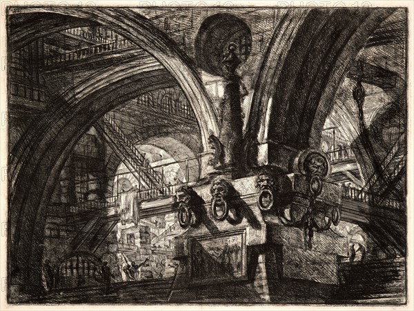 Giovanni Battista Piranesi (Italian, 1720 - 1778). The Pier with a Lamp, 1761. From Carceri d'Invenzione di G. Battista Piranesi, Archit[etto] Vene[ziano]. Etching on laid paper. Plate: 412 mm x 551 mm (16.22 in. x 21.69 in.). Second of three states.