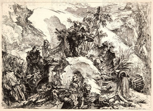 Giovanni Battista Piranesi (Italian, 1720 - 1778). The Skeletons, ca. 1745. From Grotteschi. Etching on laid paper. Plate: 391 mm x 547 mm (15.39 in. x 21.54 in.). Second of three states.