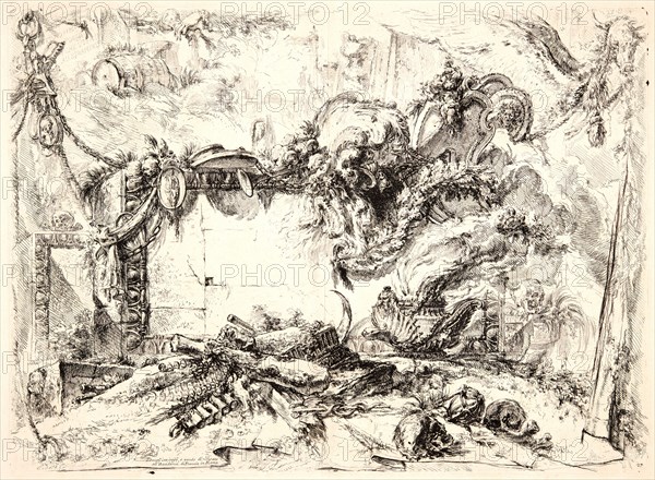 Giovanni Battista Piranesi (Italian, 1720 - 1778). The Monumental Tablet, ca. 1745. From Grotteschi. Etching on laid paper. Plate: 313 mm x 539 mm (12.32 in. x 21.22 in.). Second of two states.