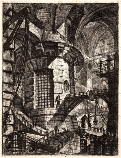 Giovanni Battista Piranesi (Italian, 1720 - 1778). The Round Tower, 1761. From Carceri d'Invenzione di G. Battista Piranesi, Archit[etto] Vene[ziano]. Etching on laid paper. Plate: 543 mm x 412 mm (21.38 in. x 16.22 in.). Fifth of six states.