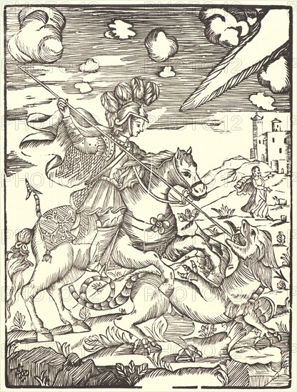 Anonymous (Italian). St. George Killing the Dragon, 16th century. Woodcut.