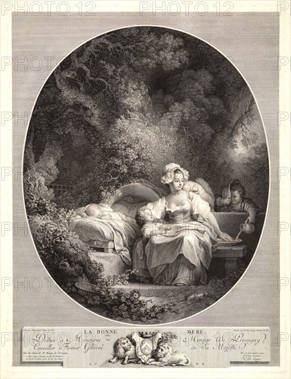 Nicolas Delaunay (French, 1739 - 1792) after Jean-Honoré Fragonard (French, 1732 - 1806). The Good Mother (La bonne mere), ca. 1779. Engraving on medium-weight laid paper. Plate: 585 mm x 443 mm (23.03 in. x 17.44 in.). Fourth of four states.