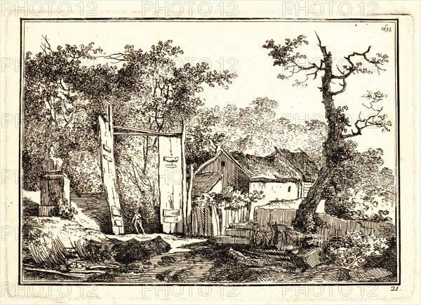 Louis Gabriel Moreau (aka Moreau the elder) (French, ca. 1740 - ca. 1806). La Porte rustique Ã  deux battants, after 1779. Etching on white laid paper. Plate: 122 mm x 176 mm (4.8 in. x 6.93 in.).