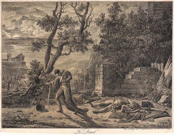 Pierre Antoine Mongin (French, 1761/1762 - 1827). Le Duel, 1818. Lithograph printed with one additional tint stone on wove paper. Image: 287 mm x 385 mm (11.3 in. x 15.16 in.).