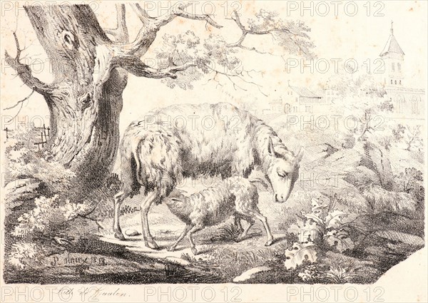 Jean-Paul Alaux (French, 1788 - 1858). Ewe with Lamb, 1818. Lithograph on laid paper. Image: 217 mm x 326 mm (8.54 in. x 12.83 in.).