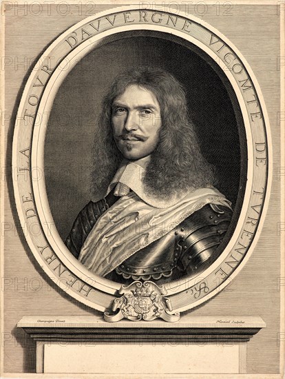 Robert Nanteuil (French, 1623-1678) after Philippe de Champaigne (French, 1602 - 1674). Portrait of Henri de la Tour d'Auvergne, Vicomte de Turenne, 17th century. Engraving on laid paper. Plate: 378 mm x 288 mm (14.88 in. x 11.34 in.).