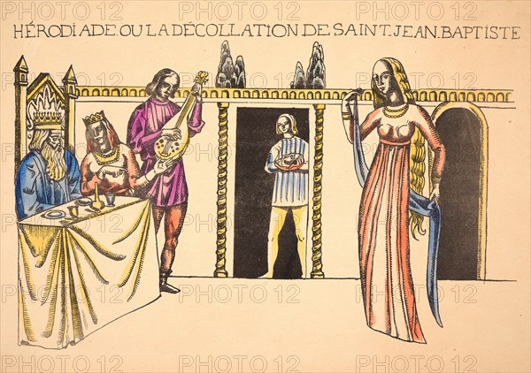 Ãâmile Bernard (French, 1868 - 1941). Herodias, or the Beheading of John the Baptist (Hérodiade, ou la decollation de St. Jean-Baptiste), ca. 1894-1895. Lithograph with hand coloring on tan wove paper. Sheet: 373 mm x 540 mm (14.69 in. x 21.26 in.).