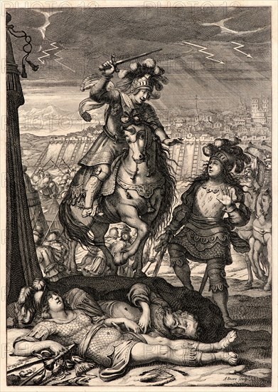 Abraham Bosse (French, 1602-1676) after Claude Vignon (French, 1593 - 1670). Joan of Arc Rescues the King; Paris in the Background, ca. 1657. From Joan of Arc, or France Liberated (La Pucelle ou La France delivrée). Engraving on laid paper. Plate: 260 mm x 182 mm (10.24 in. x 7.17 in.).