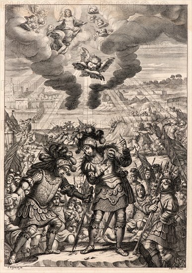 Abraham Bosse (French, 1602-1676) after Claude Vignon (French, 1593 - 1670). Joan Surrounded by Her Soldiers, ca. 1657. From Joan of Arc, or France Liberated (La Pucelle ou La France delivrée). Engraving on laid paper. Plate: 260 mm x 182 mm (10.24 in. x 7.17 in.).