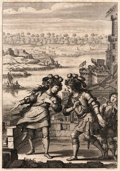 Abraham Bosse (French, 1602-1676) after Claude Vignon (French, 1593 - 1670). Joan in Conversation with Dunois, ca. 1657. From Joan of Arc, or France Liberated (La Pucelle ou La France delivrée). Engraving on laid paper. Plate: 260 mm x 182 mm (10.24 in. x 7.17 in.).