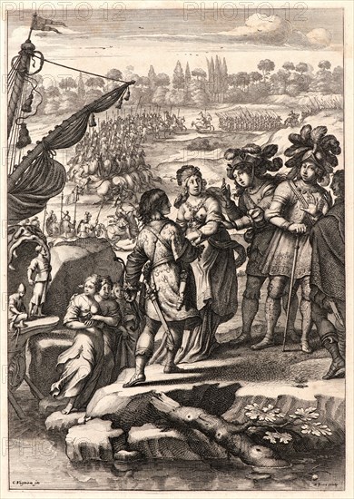 Abraham Bosse (French, 1602-1676) after Claude Vignon (French, 1593 - 1670). Agnes Confers with the King, ca. 1657. From Joan of Arc, or France Liberated (La Pucelle ou La France delivrée). Engraving on laid paper. Plate: 260 mm x 182 mm (10.24 in. x 7.17 in.).