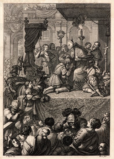 Abraham Bosse (French, 1602-1676) after Claude Vignon (French, 1593 - 1670). Coronation of Charles VII at Reims, ca. 1657. From Joan of Arc, or France Liberated (La Pucelle ou La France delivrée). Engraving on laid paper. Plate: 260 mm x 182 mm (10.24 in. x 7.17 in.).