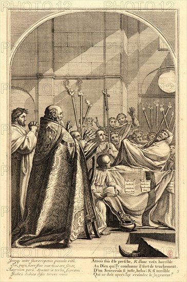 Anonymous after Eustache Le Sueur (French, 1616 - 1655). The Life of Saint Bruno, or The Founding of the Carthusian Order, Plate 3, 17th-18th century. From The Life of Saint Bruno, or The Founding of the Carthusian Order. Engraving on laid paper. Plate: 338 mm x 220 mm (13.31 in. x 8.66 in.).