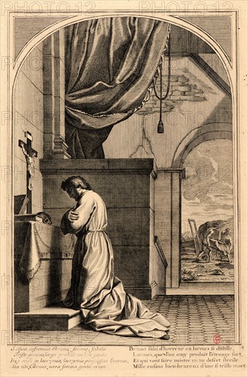 Anonymous after Eustache Le Sueur (French, 1616 - 1655). The Life of Saint Bruno, or The Founding of the Carthusian Order, Plate 4, 17th-18th century. From The Life of Saint Bruno, or The Founding of the Carthusian Order. Engraving on laid paper. Plate: 338 mm x 220 mm (13.31 in. x 8.66 in.).