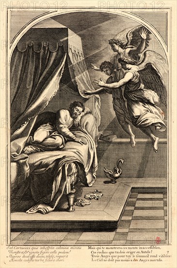 Anonymous after Eustache Le Sueur (French, 1616 - 1655). The Life of Saint Bruno, or The Founding of the Carthusian Order, Plate 7, 17th-18th century. From The Life of Saint Bruno, or The Founding of the Carthusian Order. Engraving on laid paper. Plate: 338 mm x 220 mm (13.31 in. x 8.66 in.).