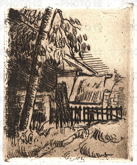 Paul Cézanne (French, 1839 - 1906). Landscape in Auvers, Farm Entrance on the Rue Saint-Rémy, 1873. Etching printed in brown ink with plate tone on heavy wove paper. Plate: 133 mm x 110 mm (5.24 in. x 4.33 in.). Only state.