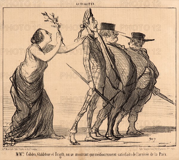 Honoré Daumier (French, 1808 - 1879). MMrs. Cobden, Gladstone et Brigth... [sic], 1856. From Actualités. Lithograph on wove newsprint paper. Image: 210 mm x 263 mm (8.27 in. x 10.35 in.). Second of two states.